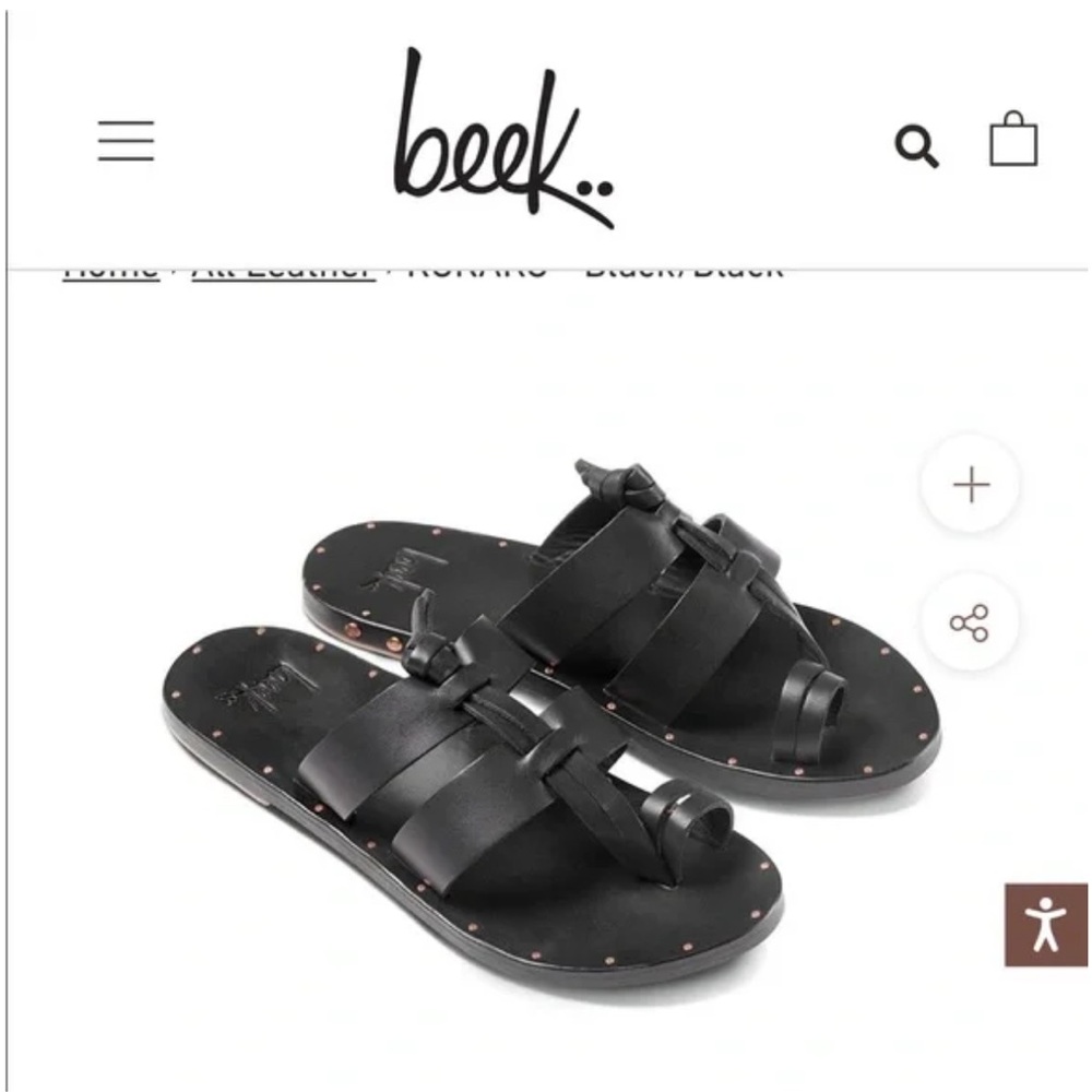Beek Studded Black Leather Gladiator Slide Sandals Women's size 9